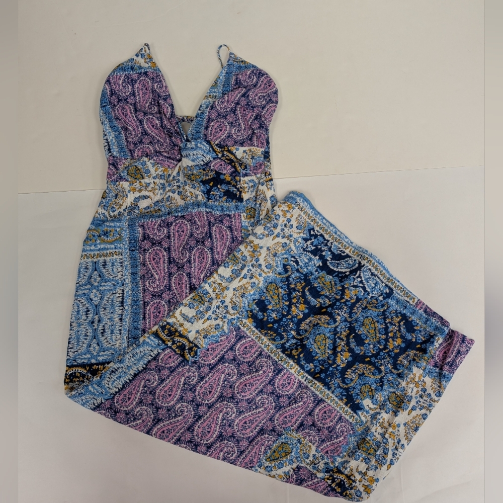 Zara Floral Sleeveless Tie Back Maxi Dress Blue And Purple Small [75]
